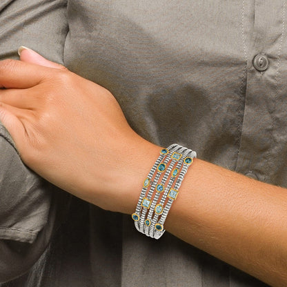 Sterling Silver Shey Couture Gold Tone Flash Plated Antiqued Bezel Sky Blue Swiss And London Topaz Cuff Bracelet