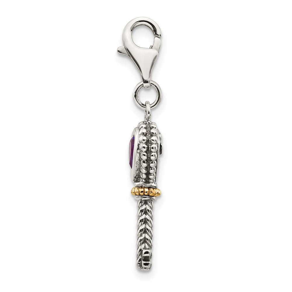 14K/Silver Two Tone Shey Couture Sterling Silver With 14K Accent Antiqued Heart Amethyst Key Lobster Clasp Charm