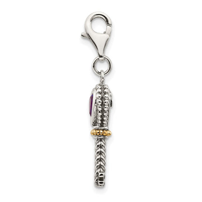 14K/Silver Two Tone Shey Couture Sterling Silver With 14K Accent Antiqued Heart Amethyst Key Lobster Clasp Charm