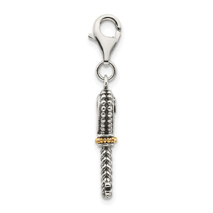 14K/Silver Two Tone Shey Couture Sterling Silver With 14K Accent Antiqued Heart Bezel Blue Topaz Antique Key Lobster Clasp Charm