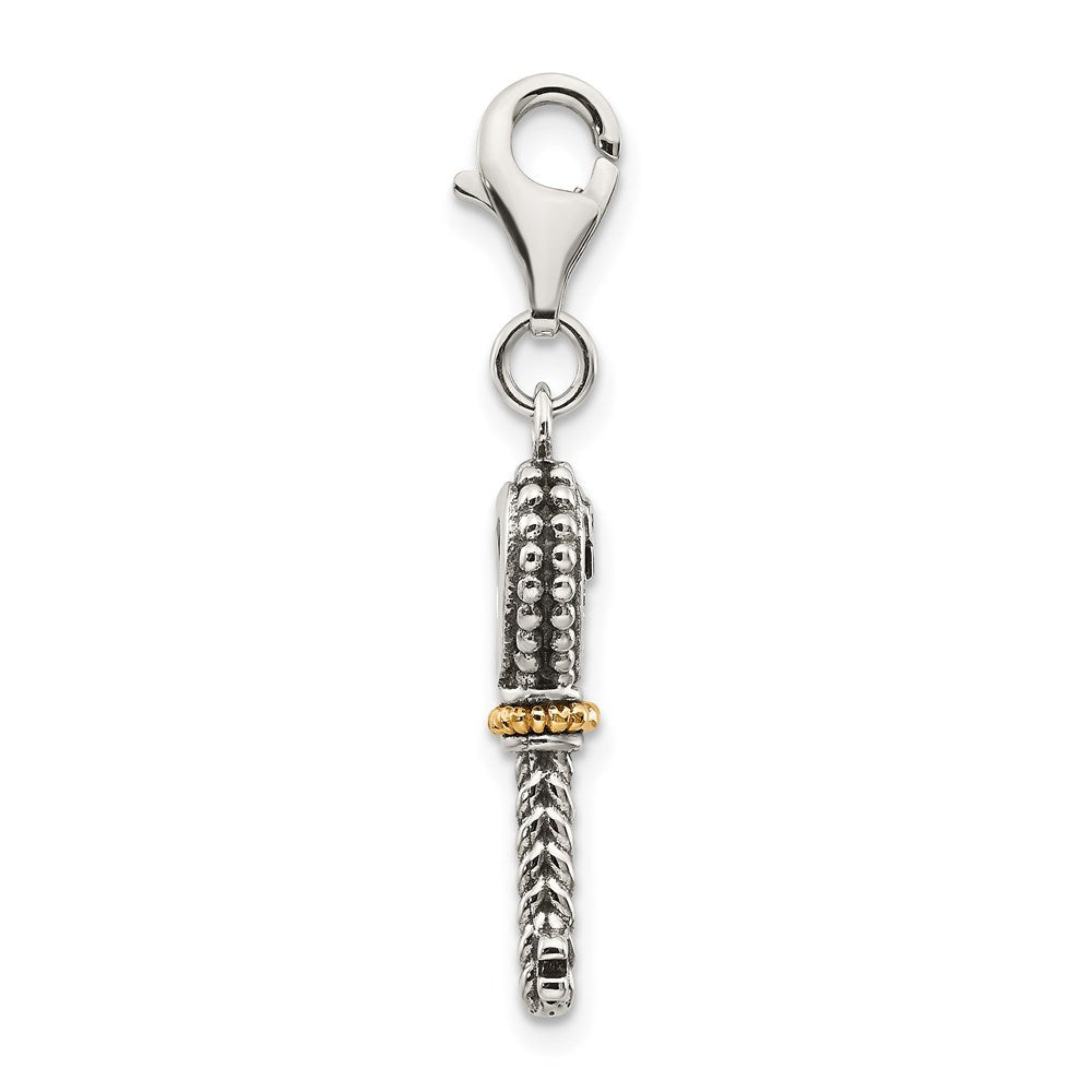 14K/Silver Two Tone Shey Couture Sterling Silver With 14K Accent Antiqued Garnet Key Lobster Clasp Charm