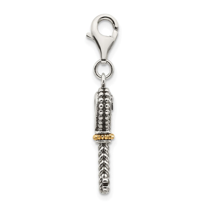 14K/Silver Two Tone Shey Couture Sterling Silver With 14K Accent Antiqued Garnet Key Lobster Clasp Charm