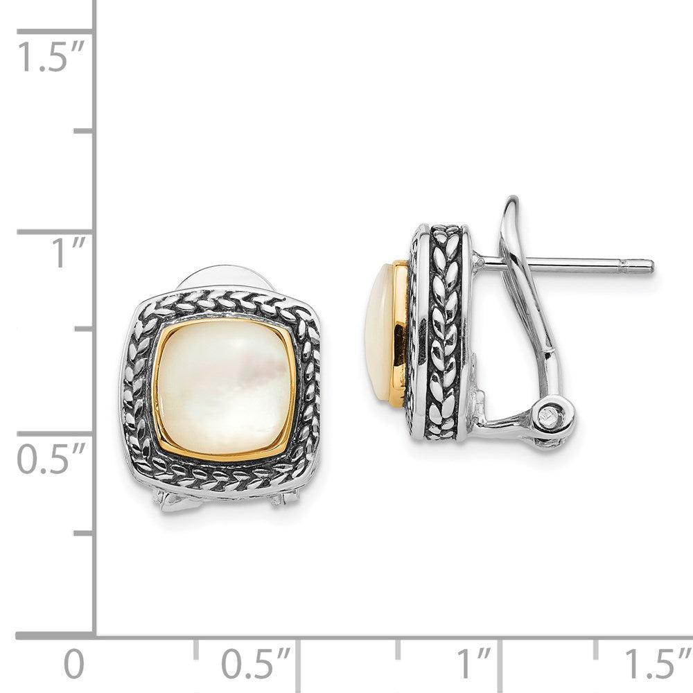 14K/Silver Two Tone Shey Couture Sterling Silver With 14K Accent Antiqued Mother Of Pearl Omega Back Earrings