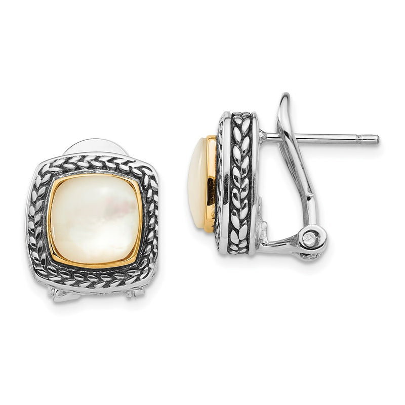 14K/Silver Two Tone Shey Couture Sterling Silver With 14K Accent Antiqued Mother Of Pearl Omega Back Earrings