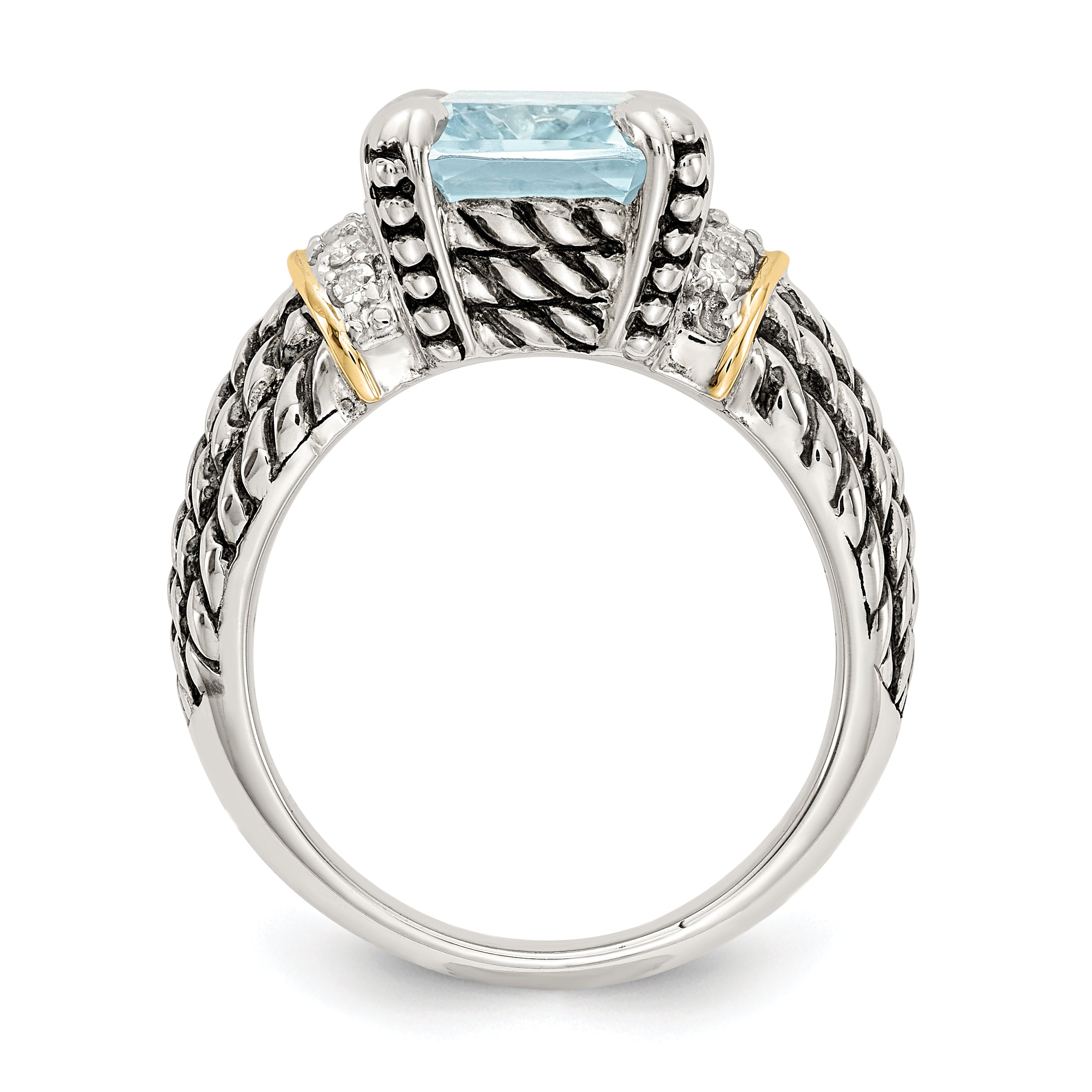 14K/Silver Two Tone Ss 14K True Diamond & 8.10Sky Blue Topaz Ring (Size 6 Only)