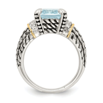 14K/Silver Two Tone Ss 14K True Diamond & 8.10Sky Blue Topaz Ring (Size 6 Only)