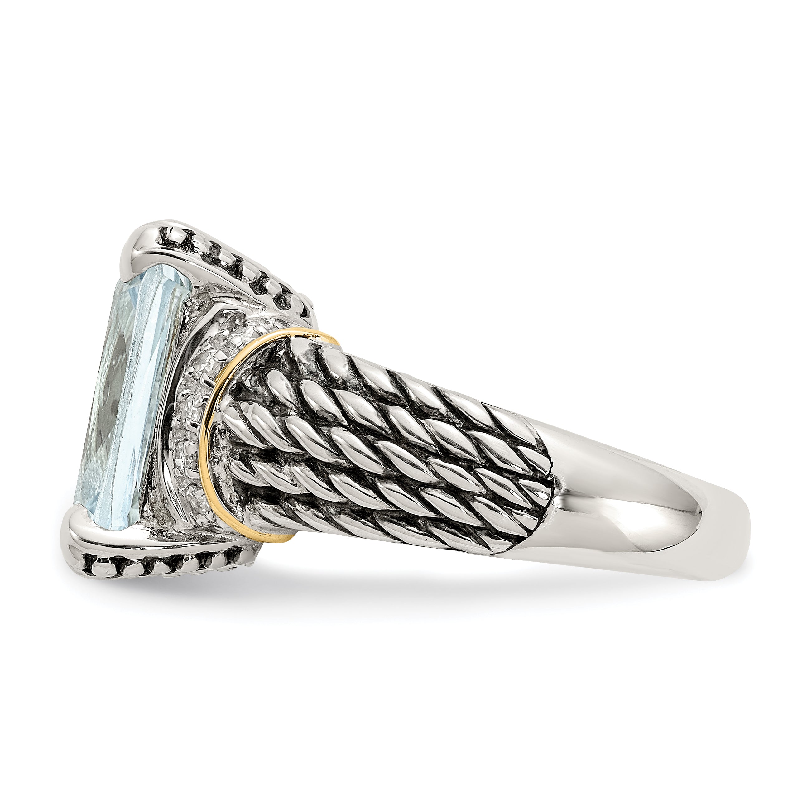14K/Silver Two Tone Ss 14K True Diamond & 8.10Sky Blue Topaz Ring (Size 6 Only)