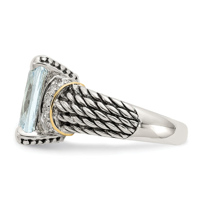 14K/Silver Two Tone Ss 14K True Diamond & 8.10Sky Blue Topaz Ring (Size 6 Only)