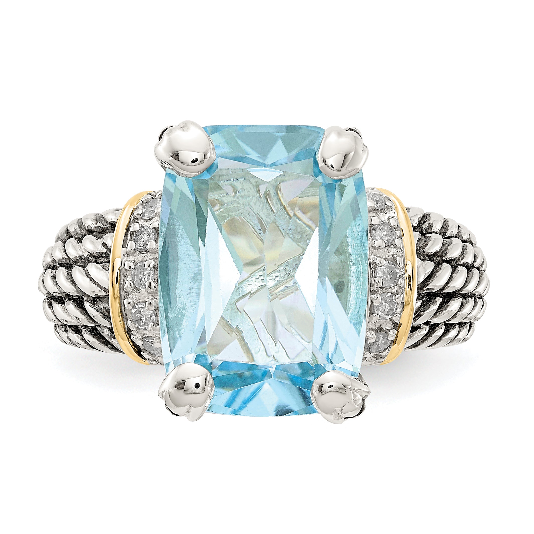 14K/Silver Two Tone Ss 14K True Diamond & 8.10Sky Blue Topaz Ring (Size 6 Only)