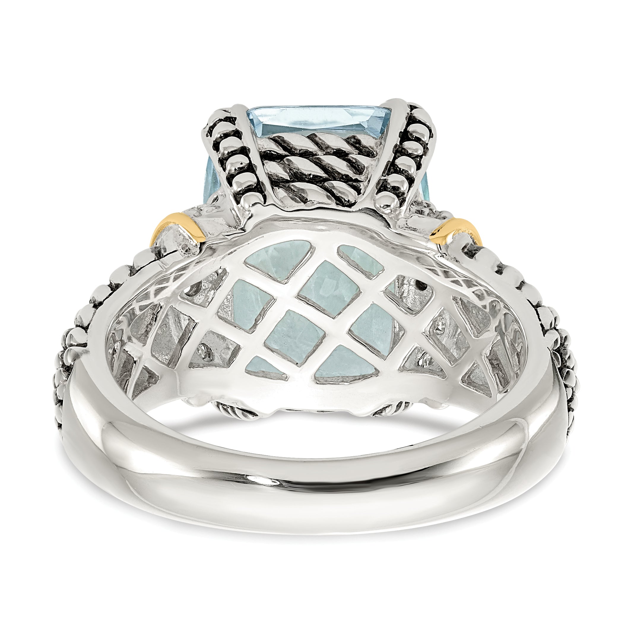 14K/Silver Two Tone Ss 14K True Diamond & 8.10Sky Blue Topaz Ring (Size 6 Only)