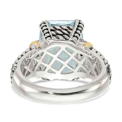 14K/Silver Two Tone Ss 14K True Diamond & 8.10Sky Blue Topaz Ring (Size 6 Only)