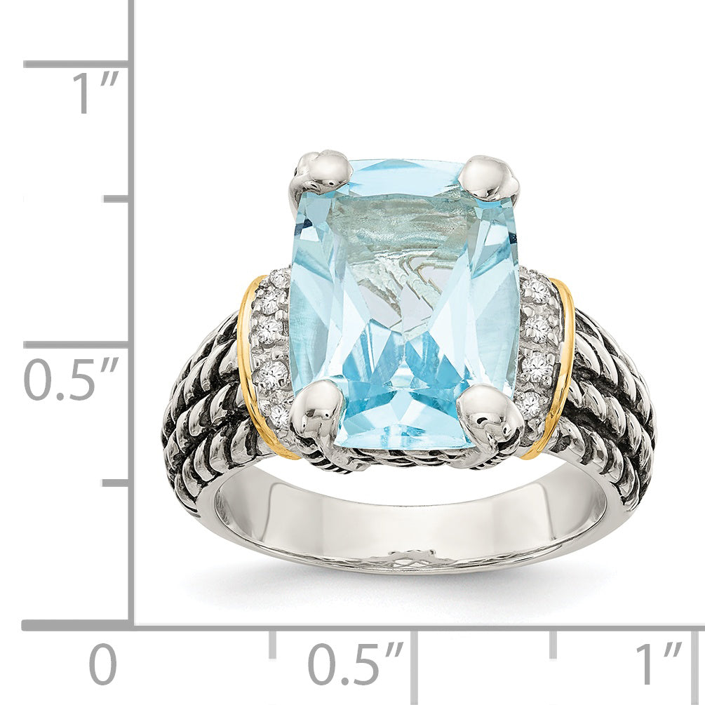 14K/Silver Two Tone Ss 14K True Diamond & 8.10Sky Blue Topaz Ring (Size 6 Only)