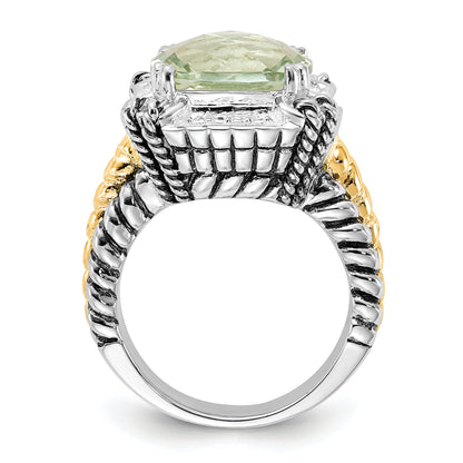 14K/Silver Two Tone Sterling Silver 14K Accent Polished & Antiqued Green Quartz Ring (Size 8 Only)