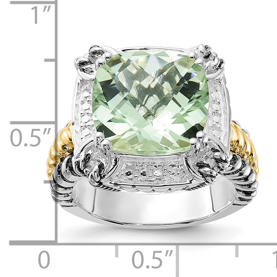 14K/Silver Two Tone Sterling Silver 14K Accent Polished & Antiqued Green Quartz Ring (Size 8 Only)