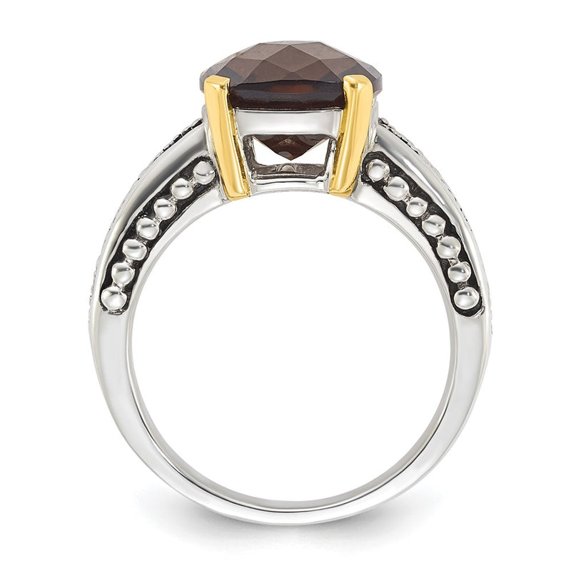 14K/Silver Two Tone Sterling Silver 14K Accent Antiqued Smoky Quartz Ring