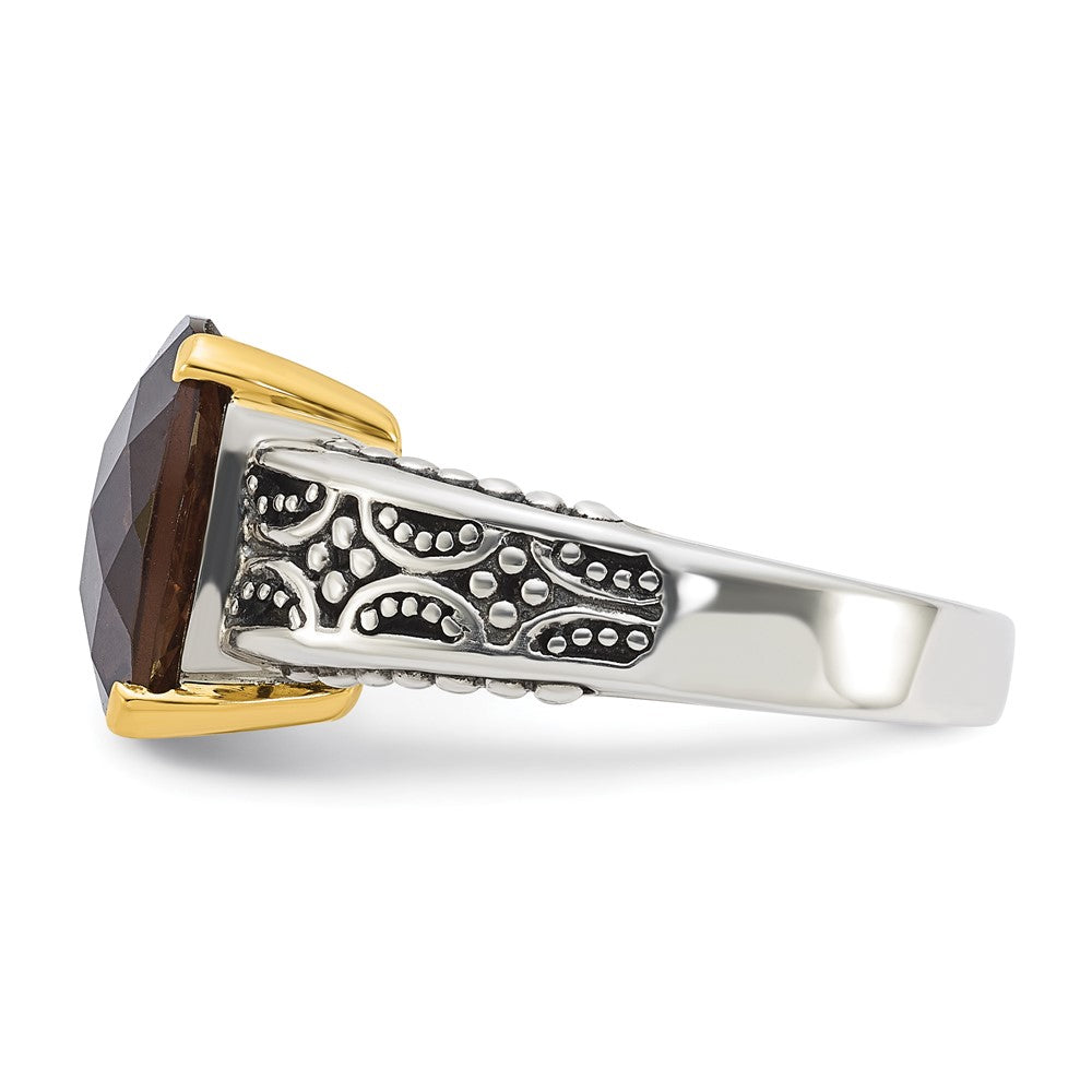 14K/Silver Two Tone Sterling Silver 14K Accent Antiqued Smoky Quartz Ring