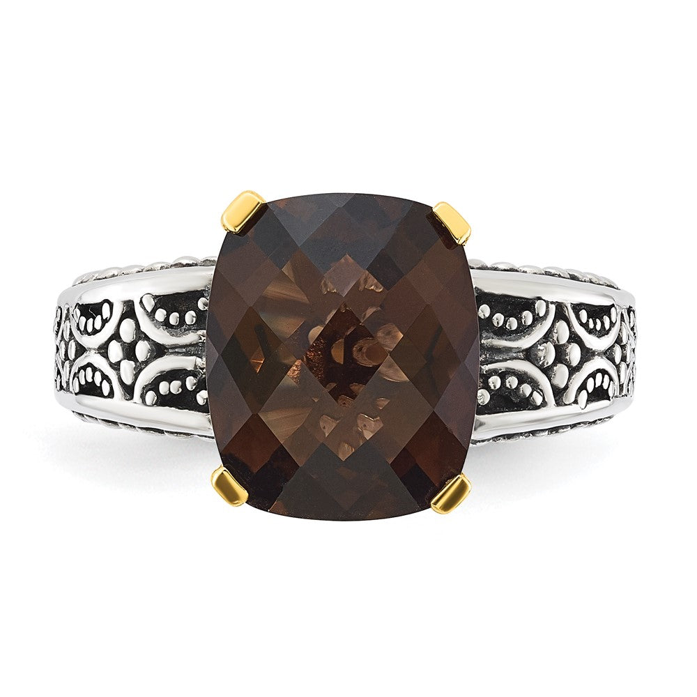 14K/Silver Two Tone Sterling Silver 14K Accent Antiqued Smoky Quartz Ring
