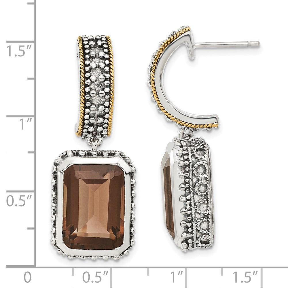 14K/Silver Two Tone Sterling Silver 14K Accent Antiqued Smoky Quartz Earrings