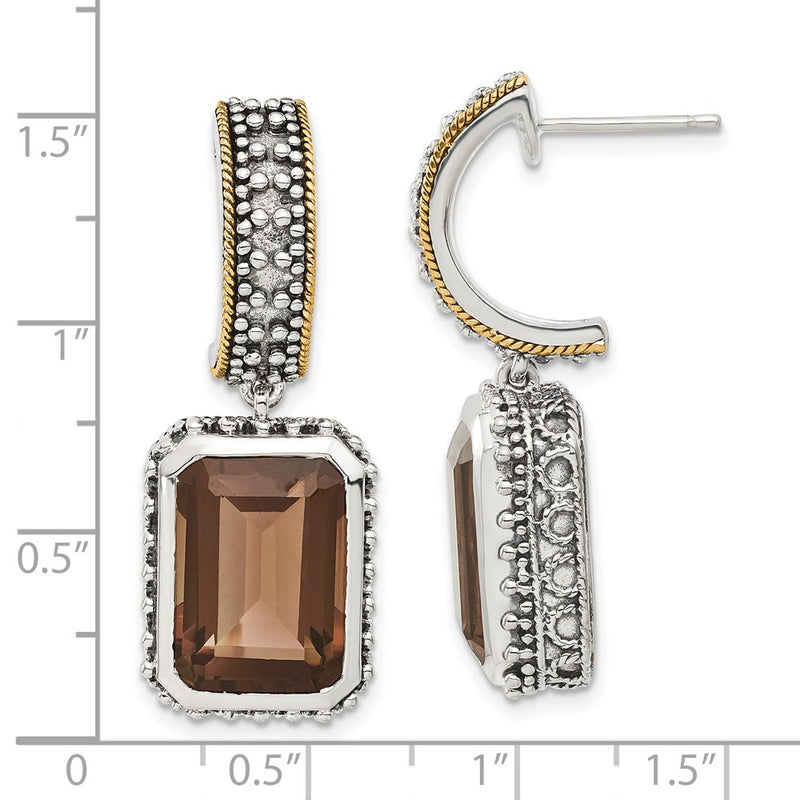 14K/Silver Two Tone Sterling Silver 14K Accent Antiqued Smoky Quartz Earrings
