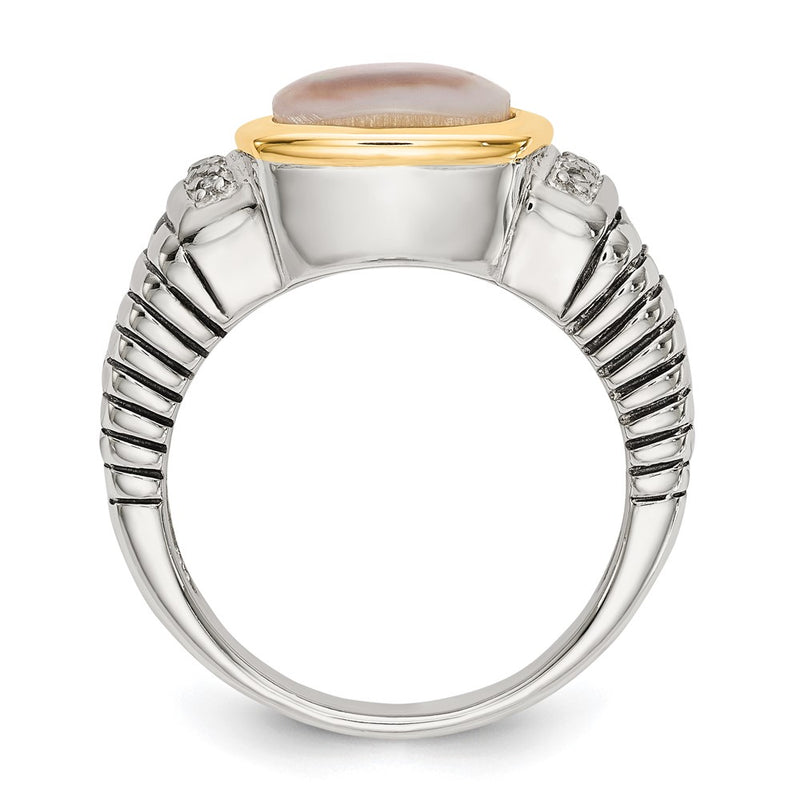 14K/Silver Two Tone Shey Couture Sterling Silver With 14K Accent Antiqued Black Mother Of Pearl And Diamond Ring
