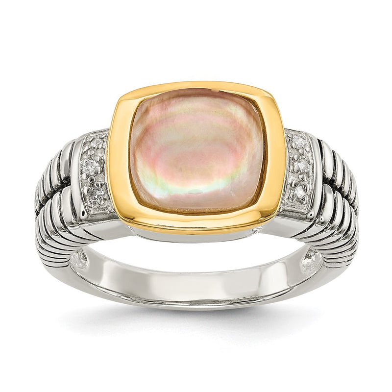 14K/Silver Two Tone Shey Couture Sterling Silver With 14K Accent Antiqued Black Mother Of Pearl And Diamond Ring