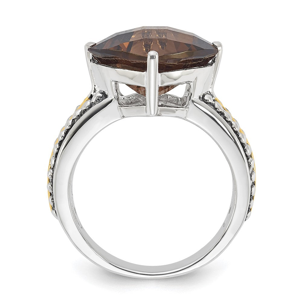 14K/Silver Two Tone Sterling Silver 14K Accent Antiqued Smoky Quartz Ring