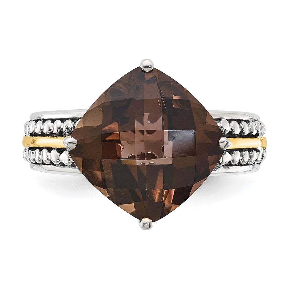 14K/Silver Two Tone Sterling Silver 14K Accent Antiqued Smoky Quartz Ring
