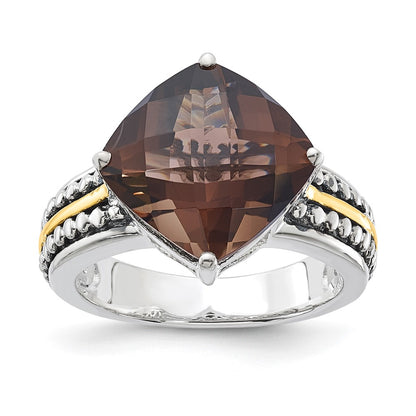 14K/Silver Two Tone Sterling Silver 14K Accent Antiqued Smoky Quartz Ring