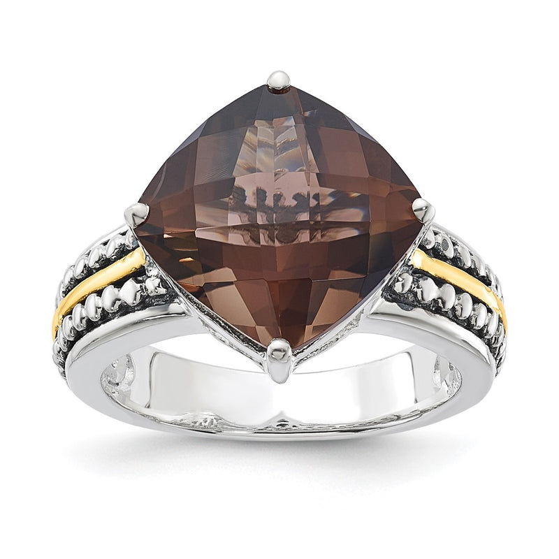 14K/Silver Two Tone Sterling Silver 14K Accent Antiqued Smoky Quartz Ring