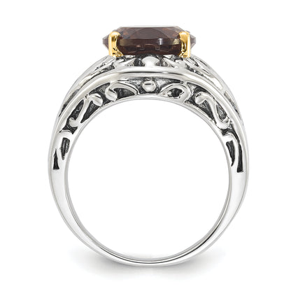 14K/Silver Two Tone Sterling Silver 14K Accent Antiqued Smoky Quartz Ring