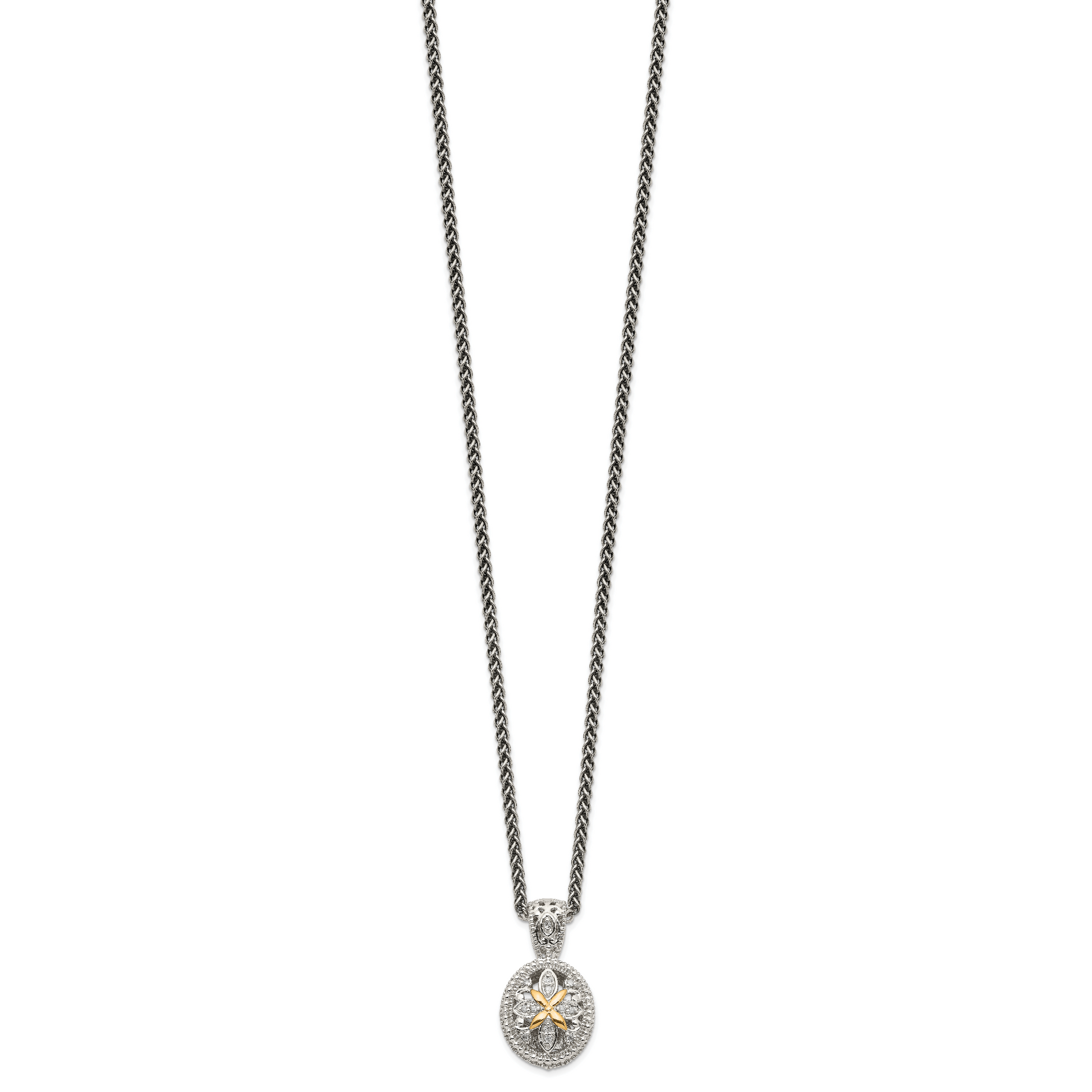 14K/Silver Two Tone Shey Couture Sterling Silver Antiqued With 14K Accent 18 Inch Diamond Necklace