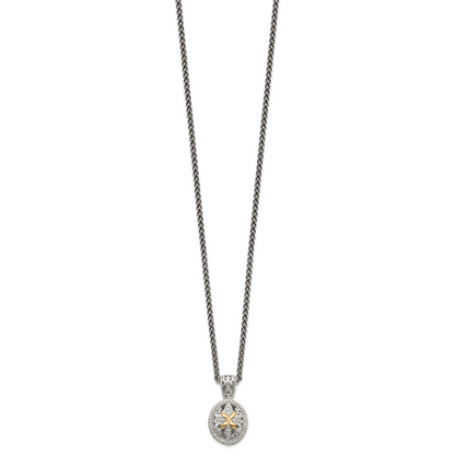 14K/Silver Two Tone Shey Couture Sterling Silver Antiqued With 14K Accent 18 Inch Diamond Necklace