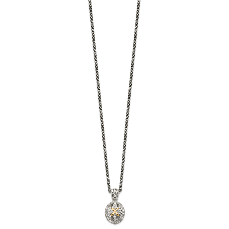 14K/Silver Two Tone Shey Couture Sterling Silver Antiqued With 14K Accent 18 Inch Diamond Necklace