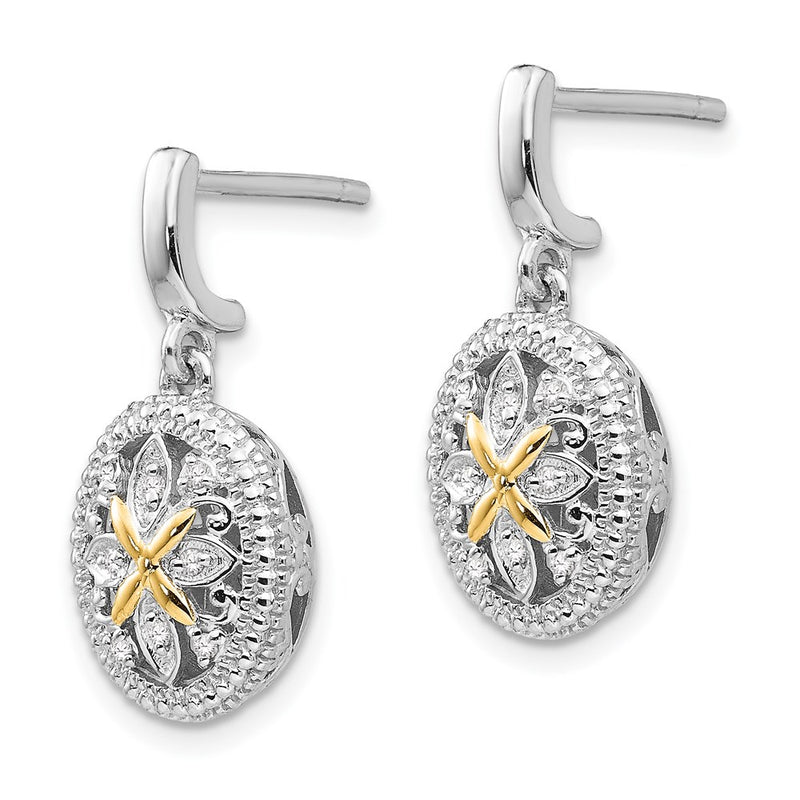 14K/Silver Two Tone Shey Couture Sterling Silver Rhodium Plated With 14K Accent Diamond Post Dangle Earrings