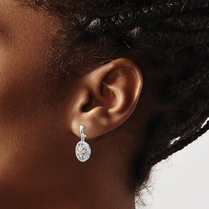 14K/Silver Two Tone Shey Couture Sterling Silver Rhodium Plated With 14K Accent Diamond Post Dangle Earrings