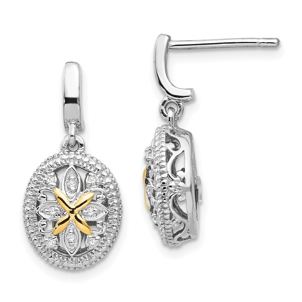 14K/Silver Two Tone Shey Couture Sterling Silver Rhodium Plated With 14K Accent Diamond Post Dangle Earrings