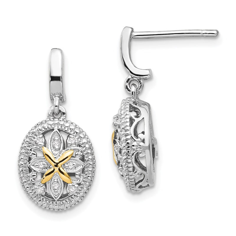 14K/Silver Two Tone Shey Couture Sterling Silver Rhodium Plated With 14K Accent Diamond Post Dangle Earrings