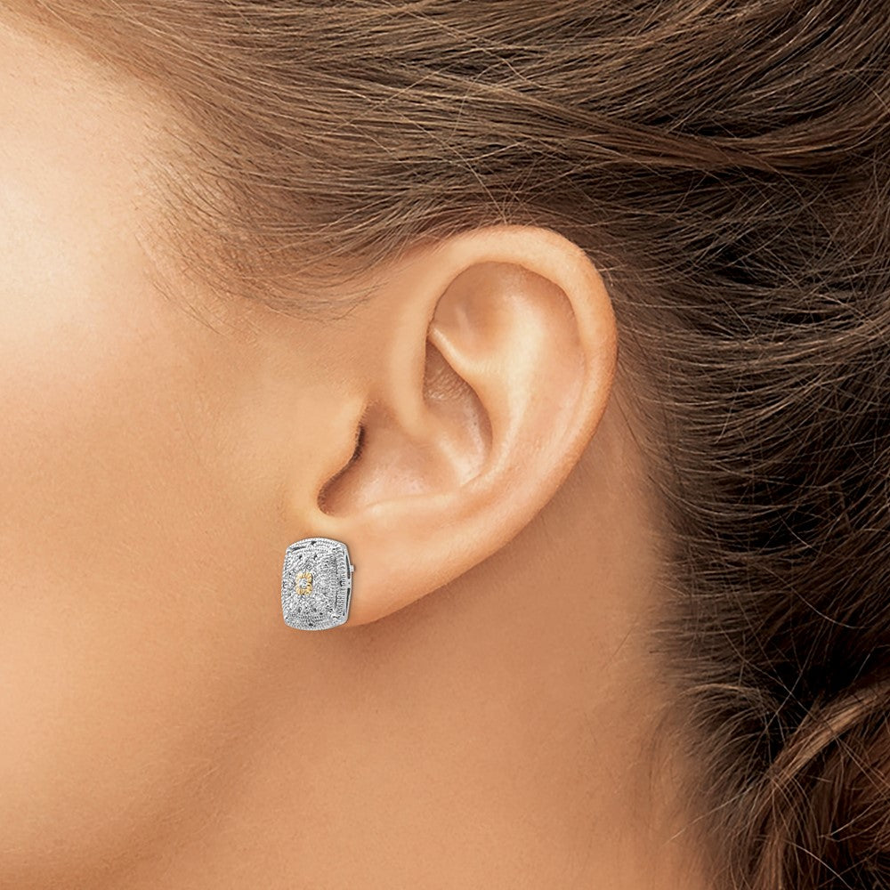 14K/Silver Two Tone Shey Couture Sterling Silver Rhodium Plated With 14K Accent Diamond Post Earrings