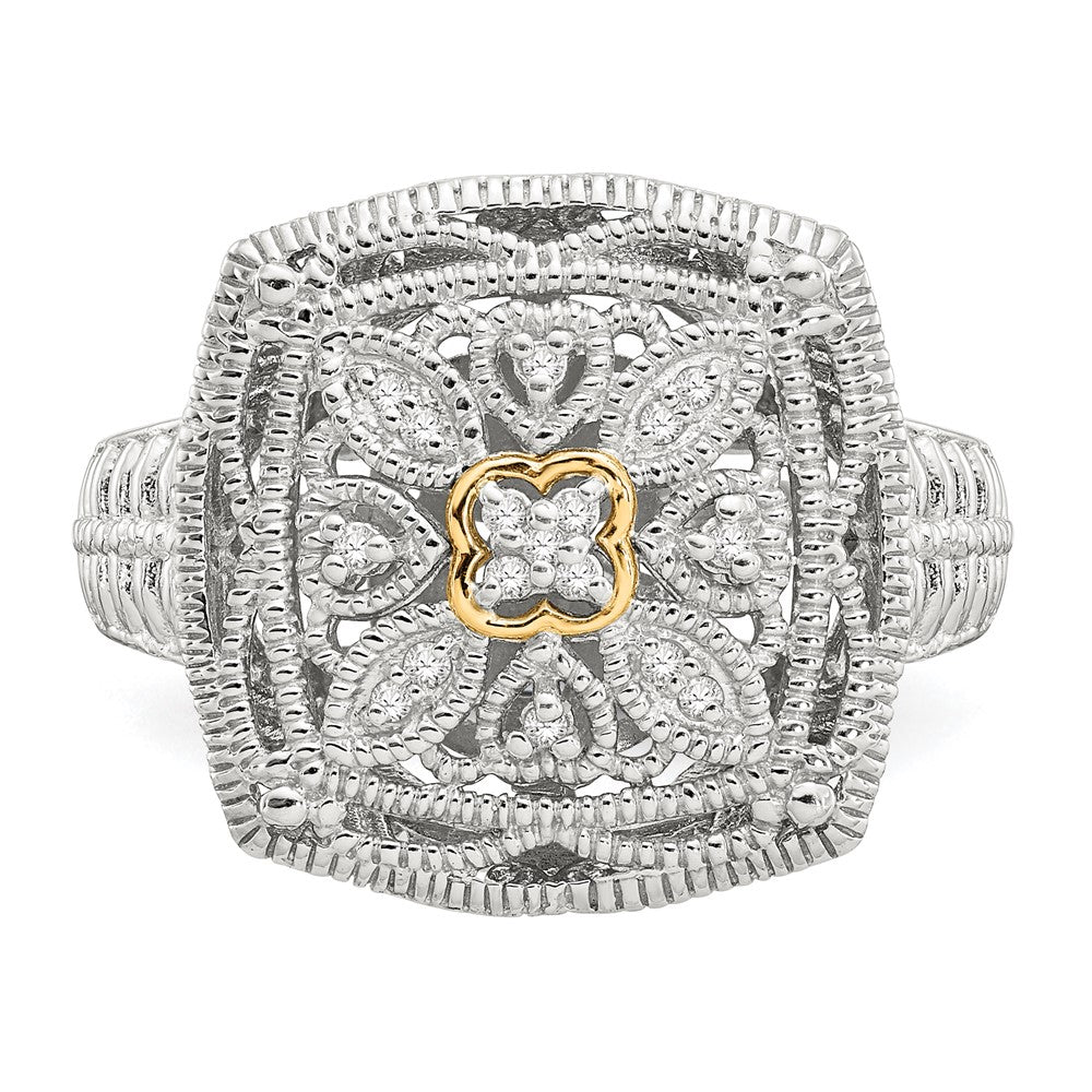 14K/Silver Two Tone Shey Couture Sterling Silver Rhodium Plated With 14K Accent Diamond Ring