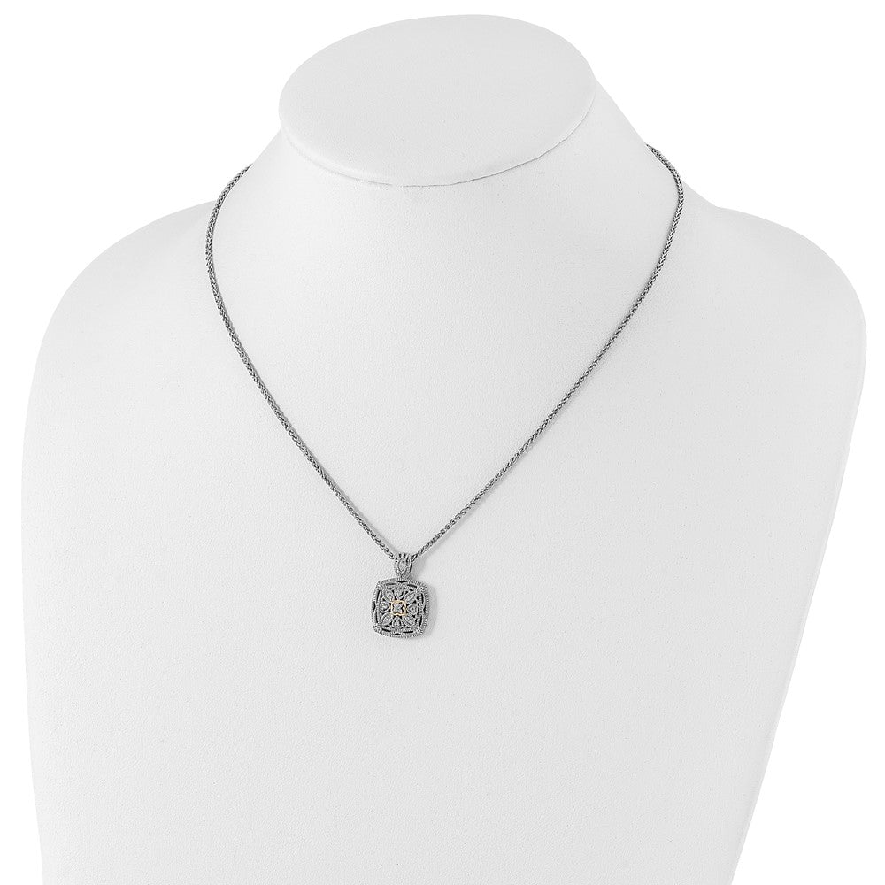 14K/Silver Two Tone Shey Couture Sterling Silver Antiqued With 14K Accent 18 Inch Diamond Vintage Necklace