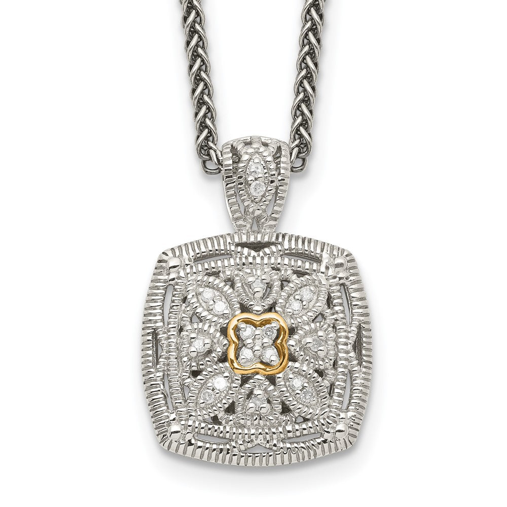 14K/Silver Two Tone Shey Couture Sterling Silver Antiqued With 14K Accent 18 Inch Diamond Vintage Necklace