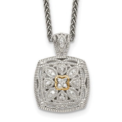 14K/Silver Two Tone Shey Couture Sterling Silver Antiqued With 14K Accent 18 Inch Diamond Vintage Necklace