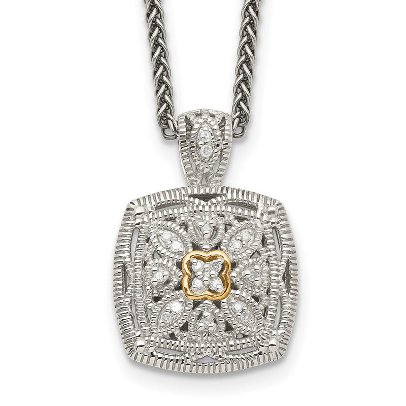 14K/Silver Two Tone Shey Couture Sterling Silver Antiqued With 14K Accent 18 Inch Diamond Vintage Necklace