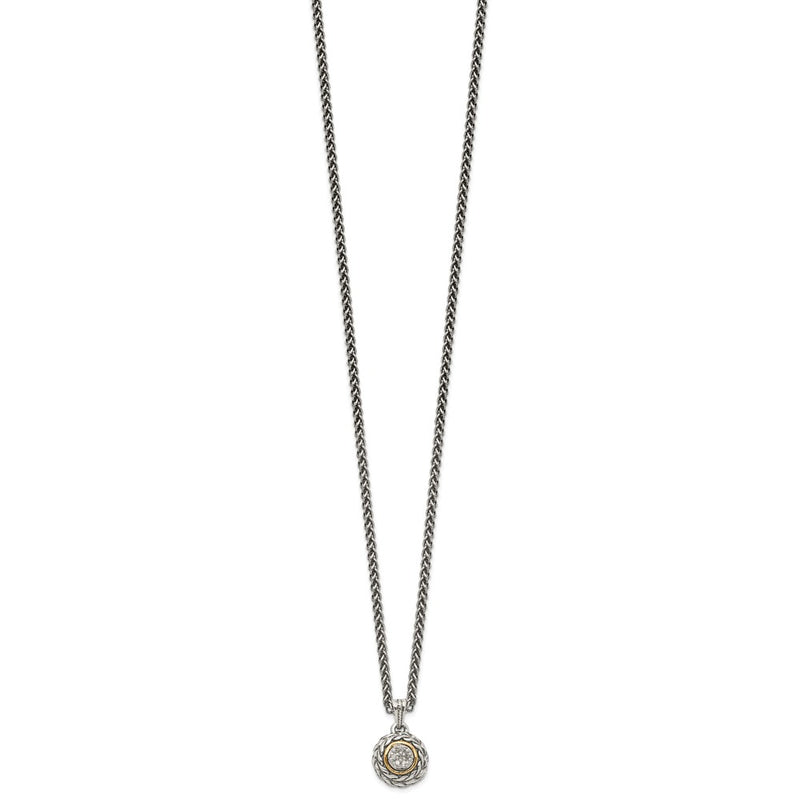14K/Silver Two Tone Shey Couture Sterling Silver Antiqued With 14K Accent 18 Inch Diamond Round Pendant Necklace