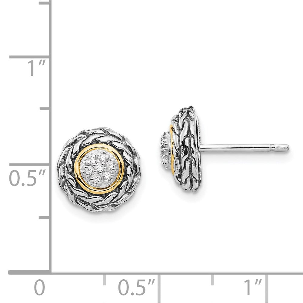 14K/Silver Two Tone Shey Couture Sterling Silver Antiqued With 14K Accent Diamond Post Earrings