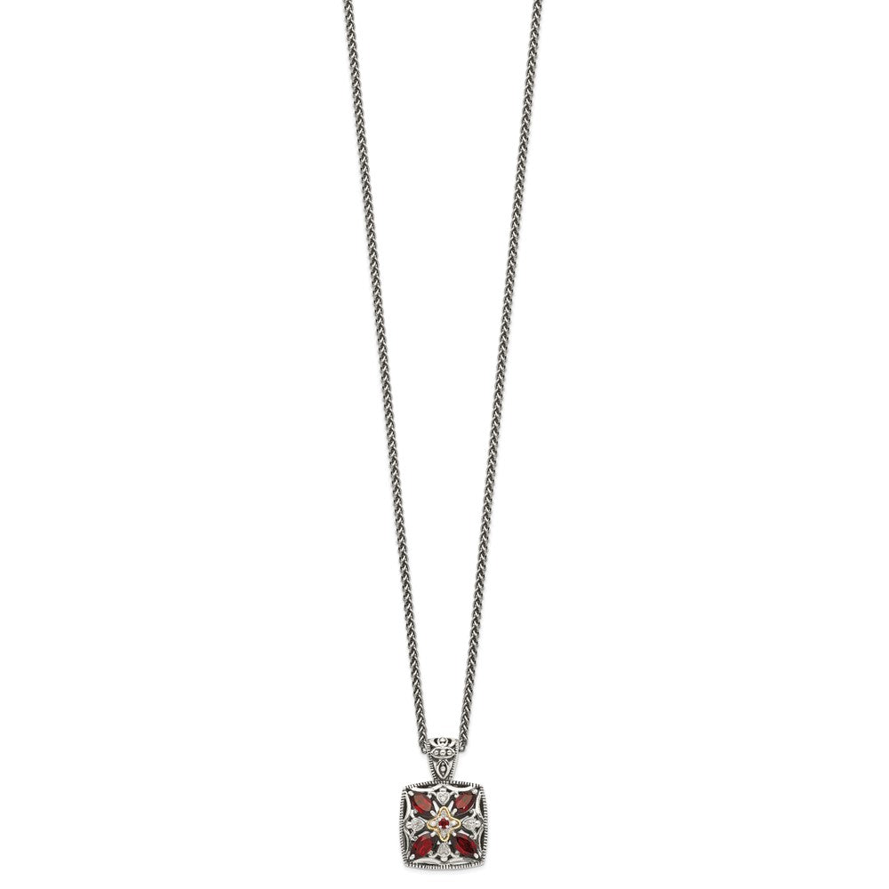 14K/Silver Two Tone Shey Couture Sterling Silver With 14K Accent 18 Inch Antiqued Diamond And Marquise Garnet Necklace
