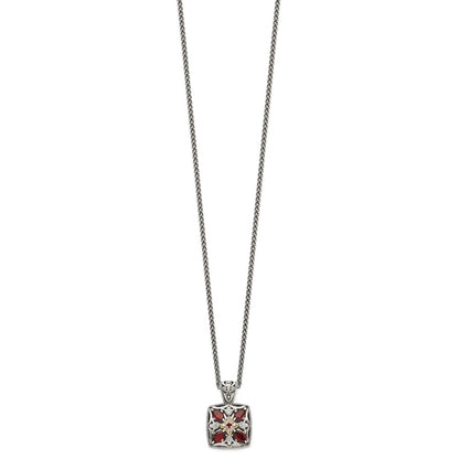 14K/Silver Two Tone Shey Couture Sterling Silver With 14K Accent 18 Inch Antiqued Diamond And Marquise Garnet Necklace