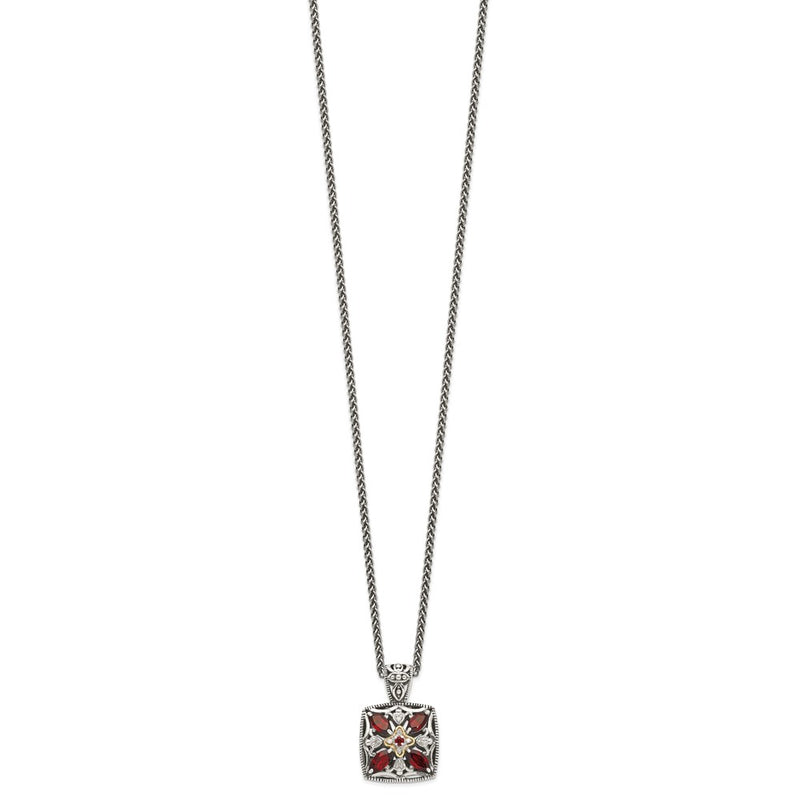 14K/Silver Two Tone Shey Couture Sterling Silver With 14K Accent 18 Inch Antiqued Diamond And Marquise Garnet Necklace