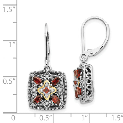 14K/Silver Two Tone Shey Couture Sterling Silver With 14K Accent Antiqued Diamond And Marquise Garnet Leverback Earrings