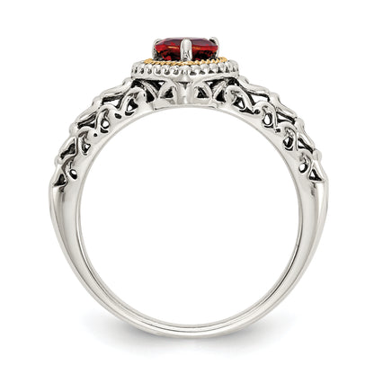 14K/Silver Two Tone Shey Couture Sterling Silver With 14K Accent Antiqued Heart Garnet Ring